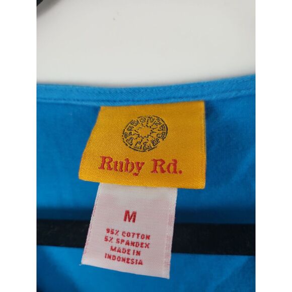 Ruby Rd Long Sleeve Top M Womens Blue V Neck Pullover Accents Cotton Blend - Picture 6 of 10
